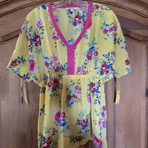 The Pioneer Woman Dolman Sleeve Yellow Floral Blouse Top Small Long Length NEW
